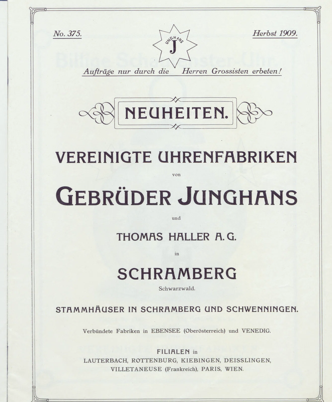 Catalog Cover Under the Combined Junghans–Haller Corporate Name