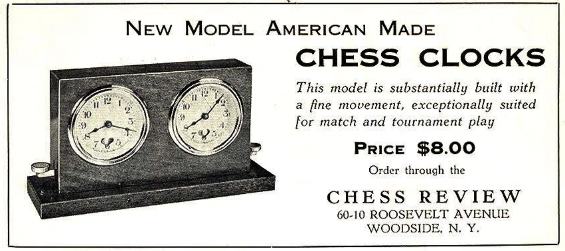 American-made chess-clock advertisement