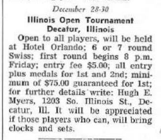 Tournament notice asking players to bring clocks