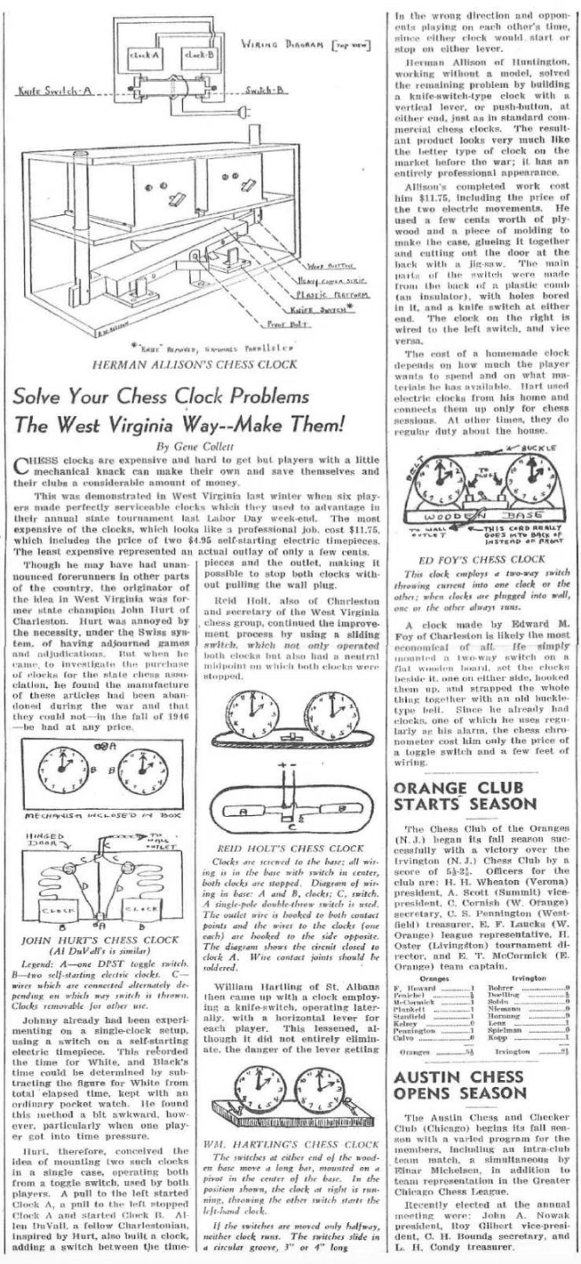 Article documenting home-made electric chess clocks