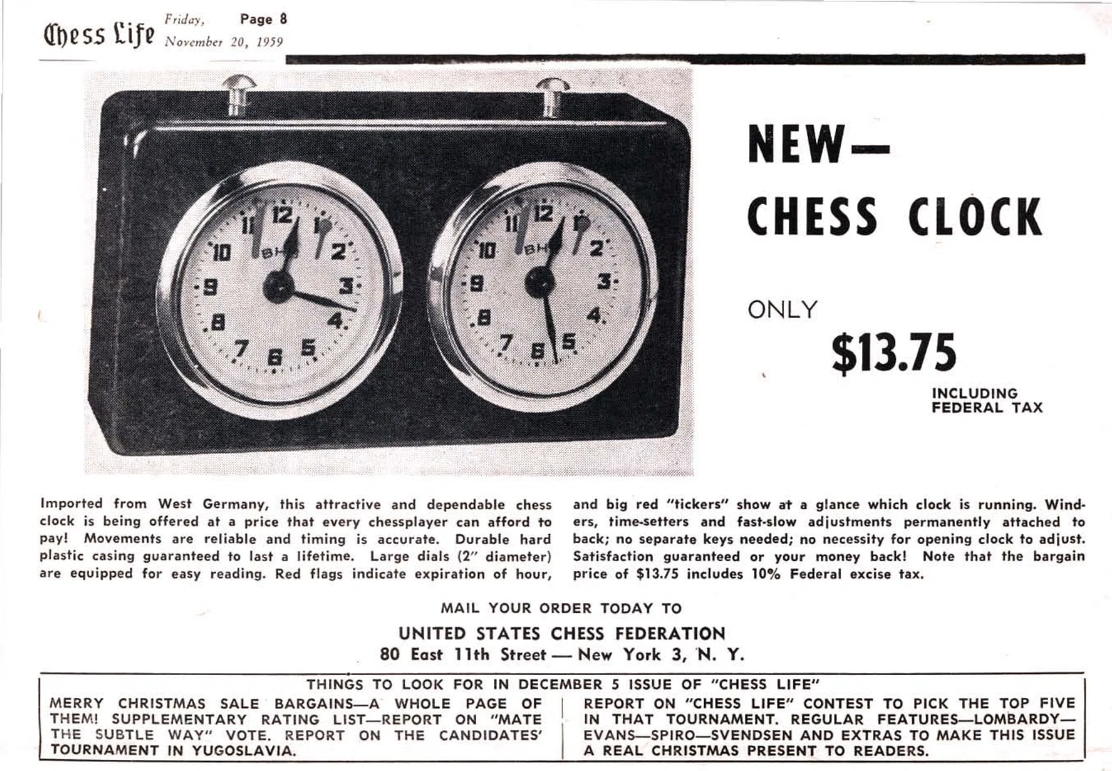 Imported chess-clock advertisement