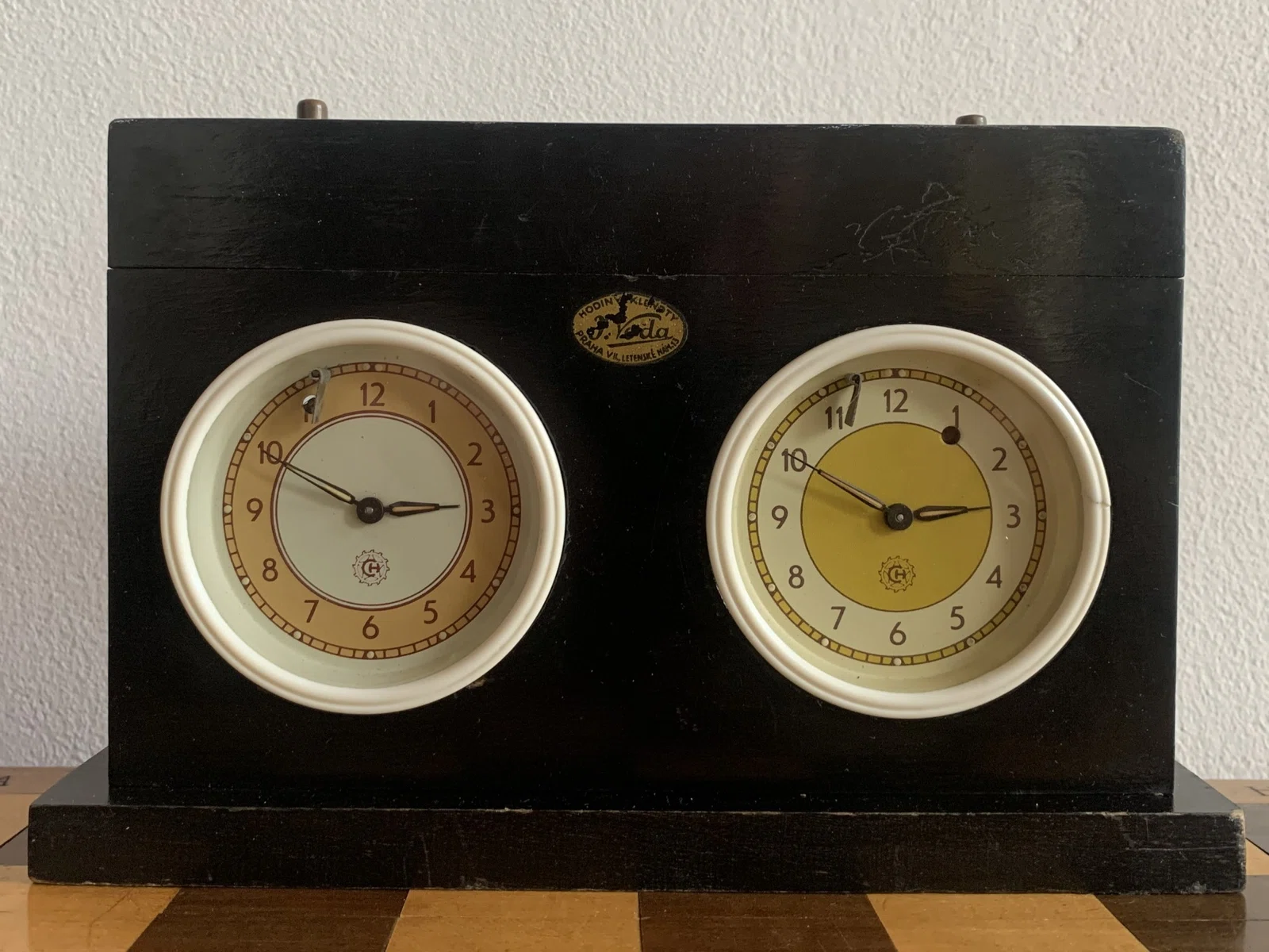 Josef Voda / Chronotechna clock with two separate brass dial surrounds.