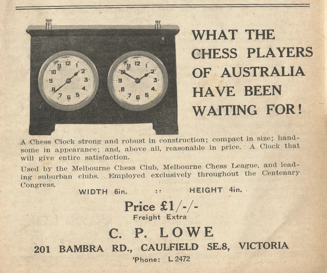 C. P. Lowe - An Australian Chess Clock Made for Local Club Play